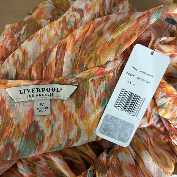 Liverpool Los Angeles Shirred Tie Front Blouse Sleeveless Top M Granola Sheer - Picture 7 of 14